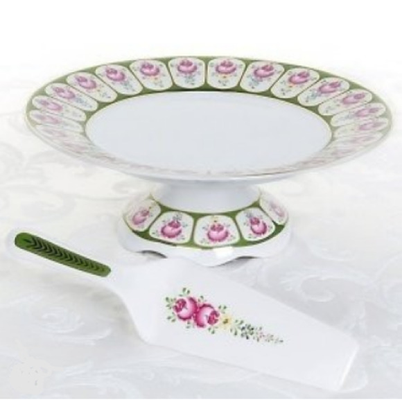 NEW Sorrel English Rose CAKE PLATTER STAND & SERVER Porcelain Pedestal Roses BOX - Picture 1 of 10